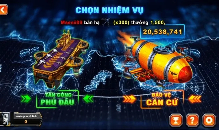Chọn nhiệm vụ trong game Bắn Cá Đại Chiến B52 HitClub